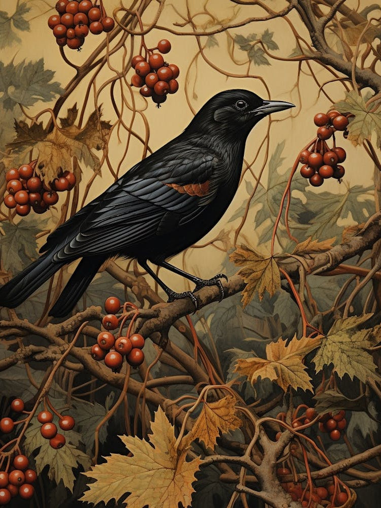 Dark And Moody Botanical Blackbird 1