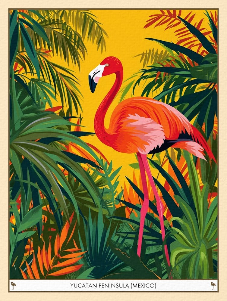 Greater Flamingo Yucatn Peninsula Mexico Tropical Illustration 5 Poster