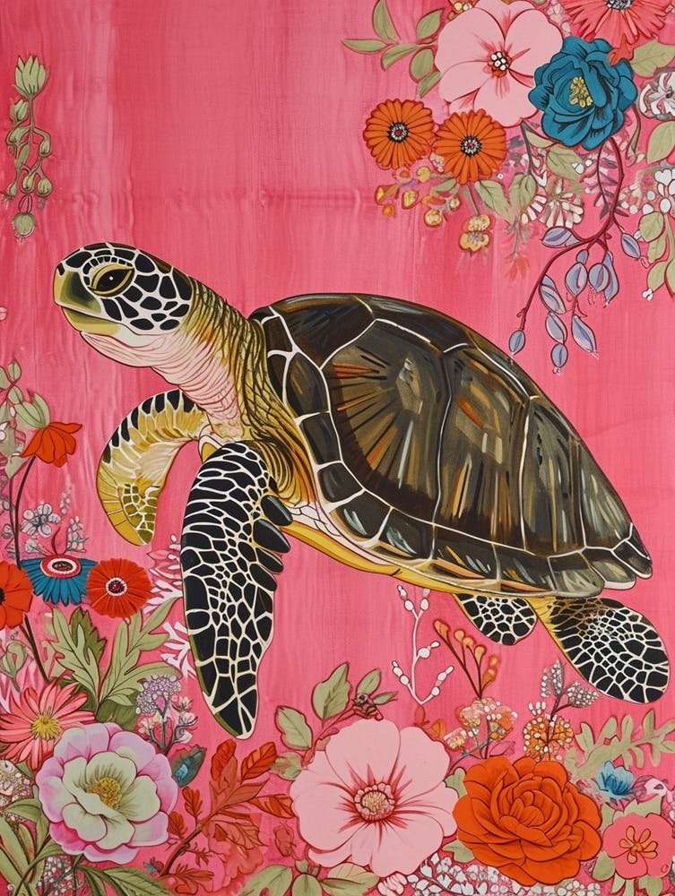 Peinture Animale Florale Tortue 2
