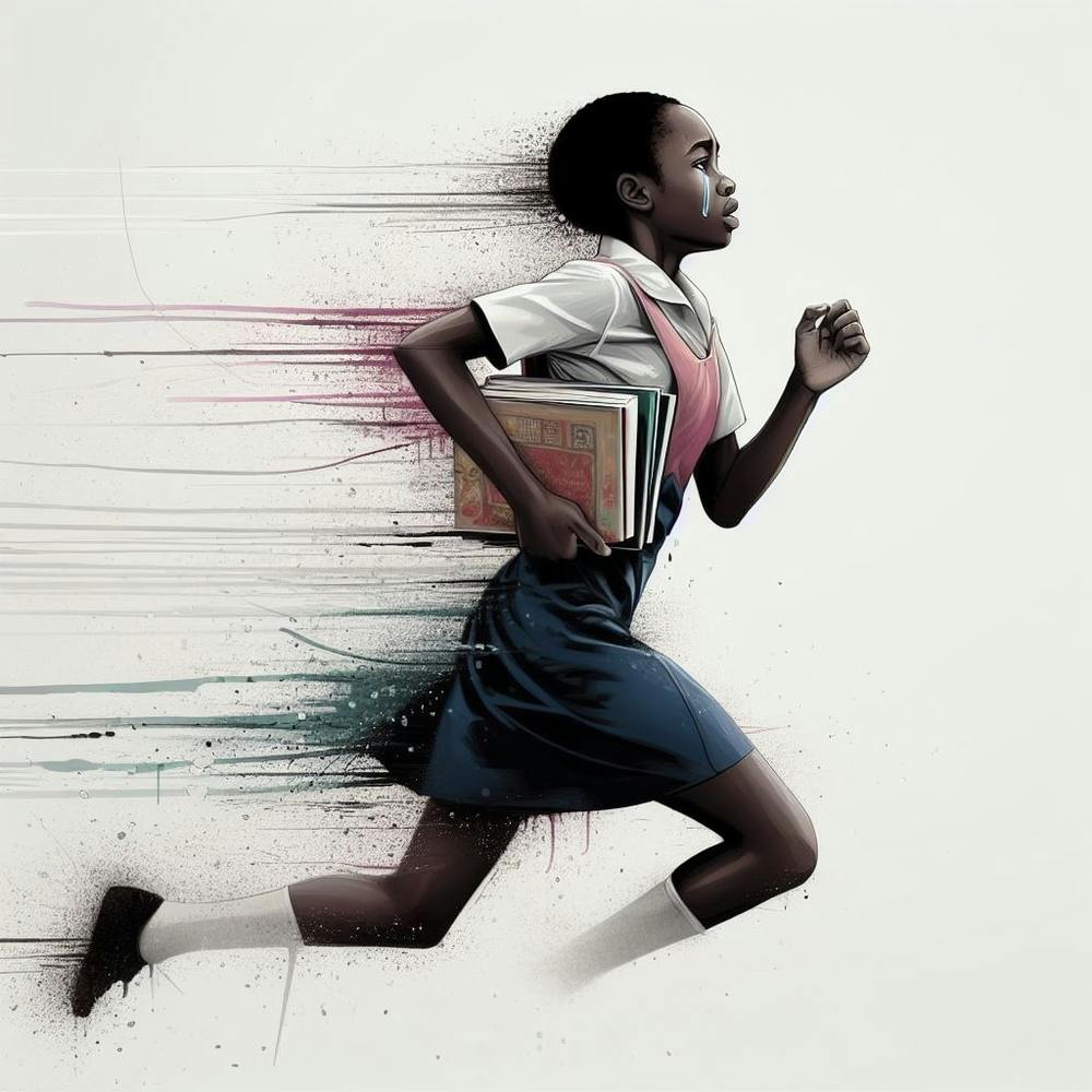 Girl Running With Books