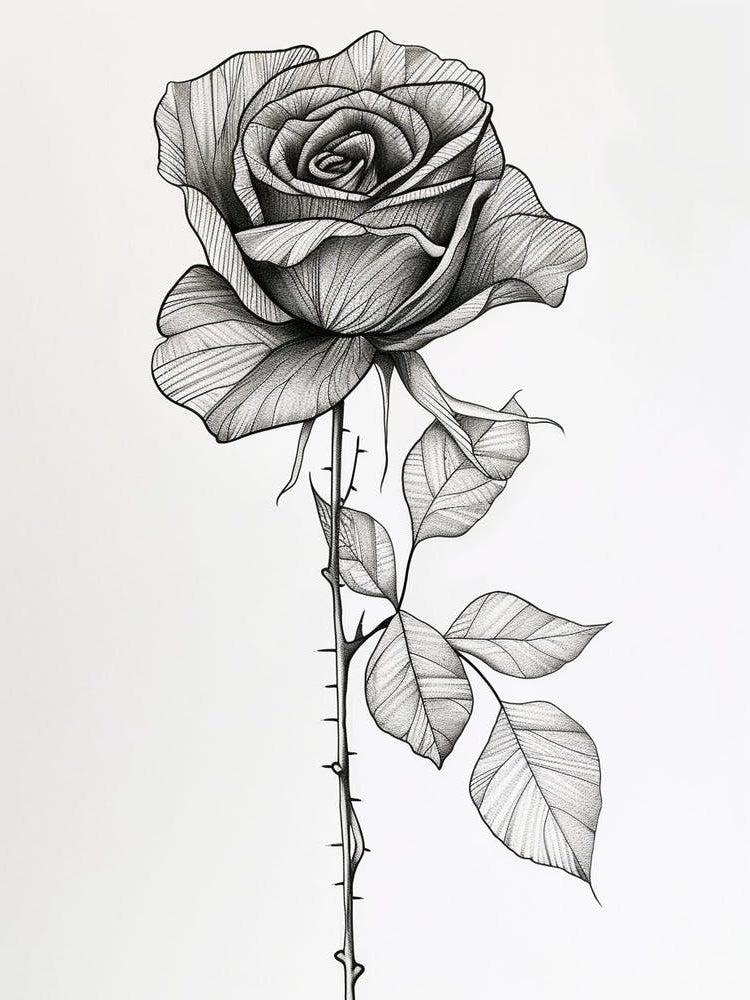 English Rose Black And White Line Drawing 17