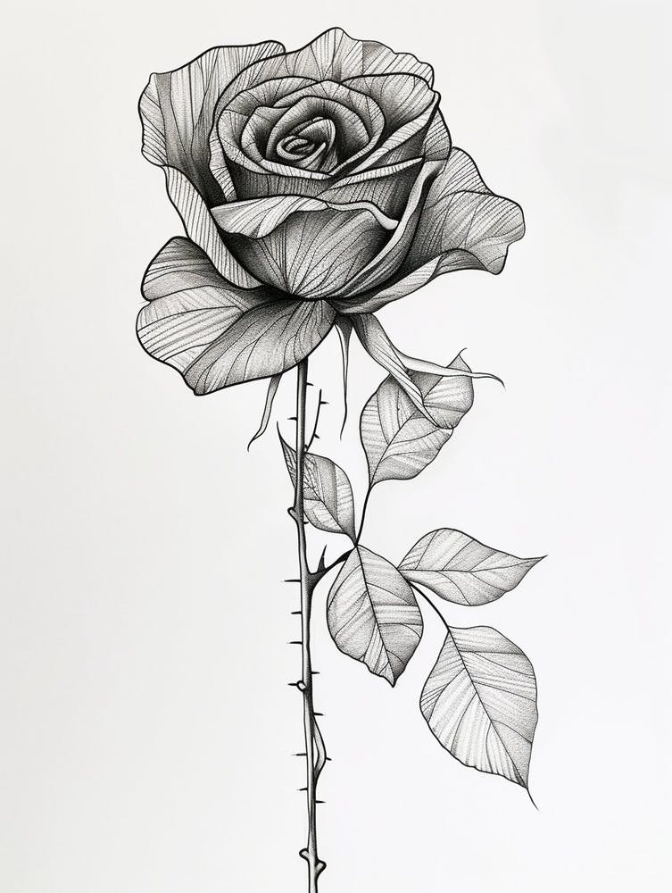 English Rose Black And White Line Drawing 17