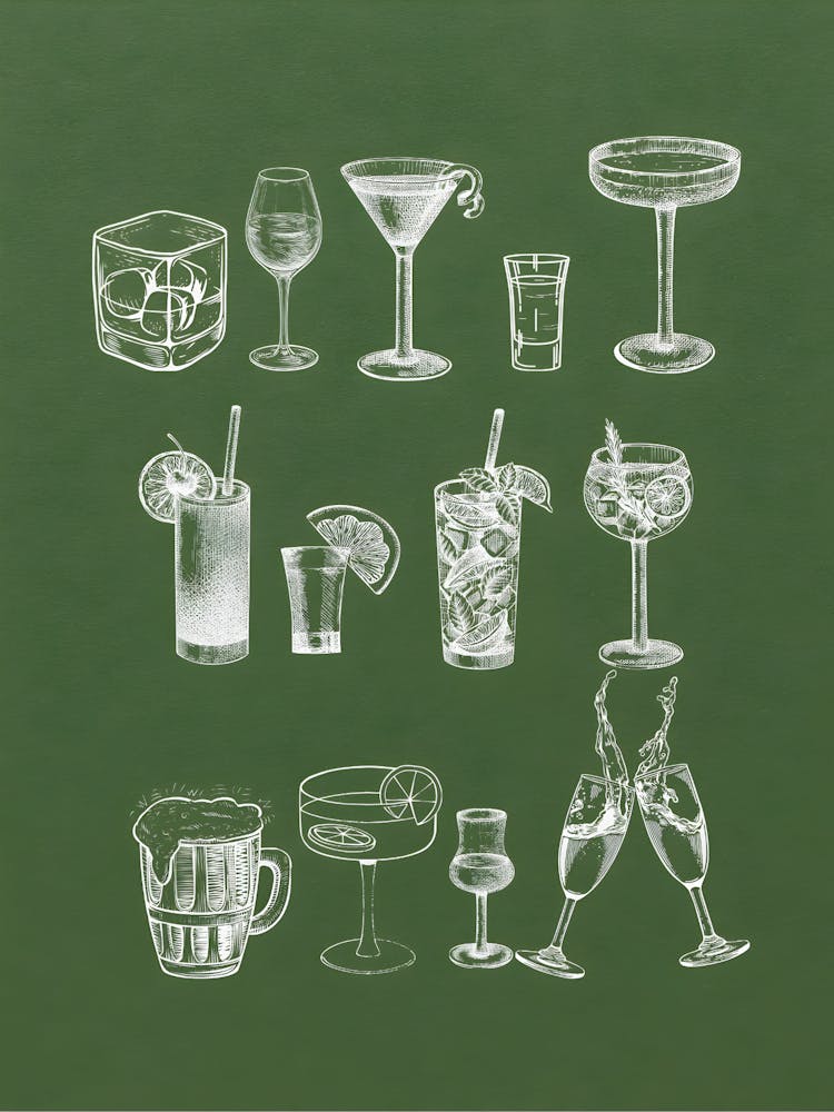 Alcoholic Drinks On A Chalkboard 1