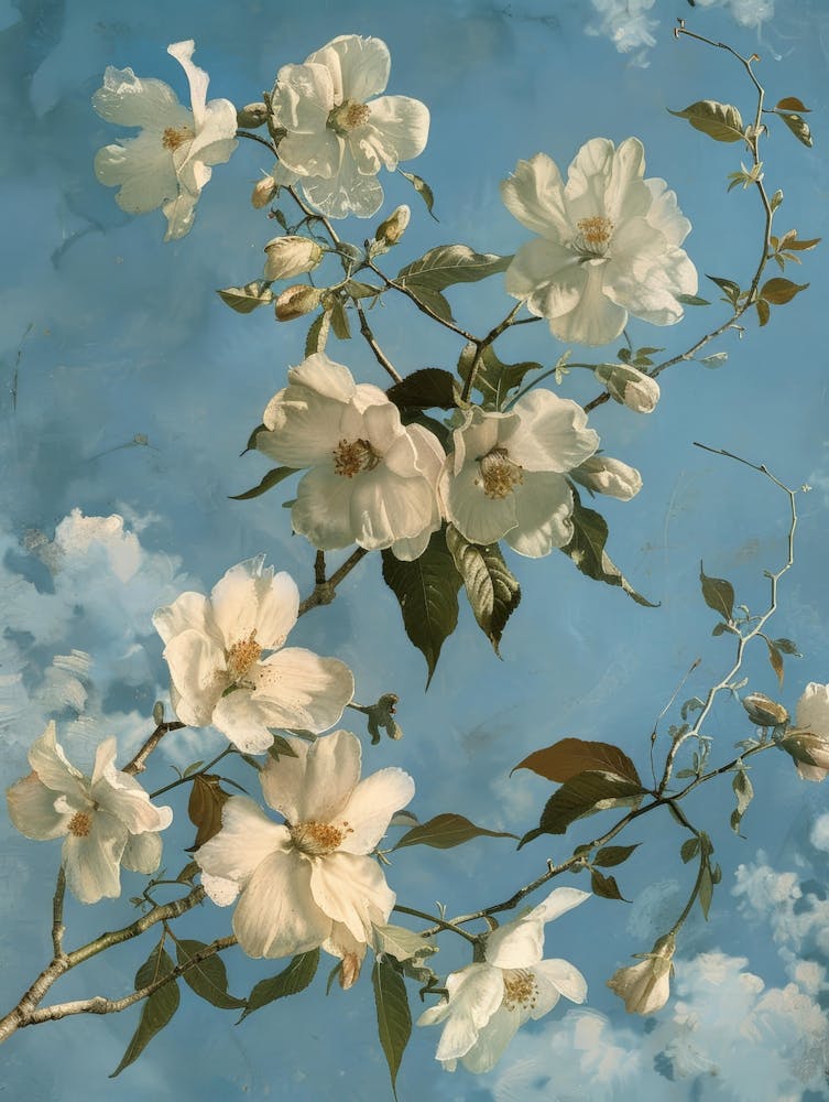 White Flowers Against A Blue Sky