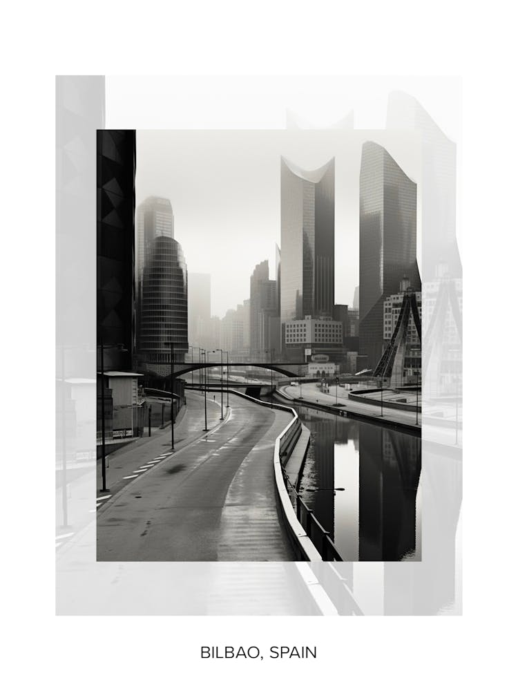 Poster Of Bilbao, Spain, Black And White Old Photo 2