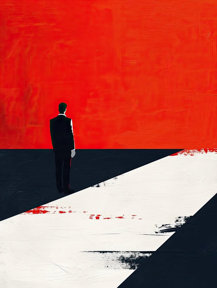 Man Walking On A Red Road