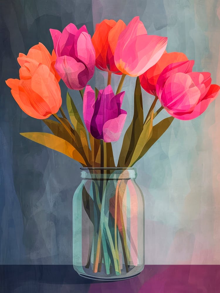 Tulips in a Vase. Floral Watercolor