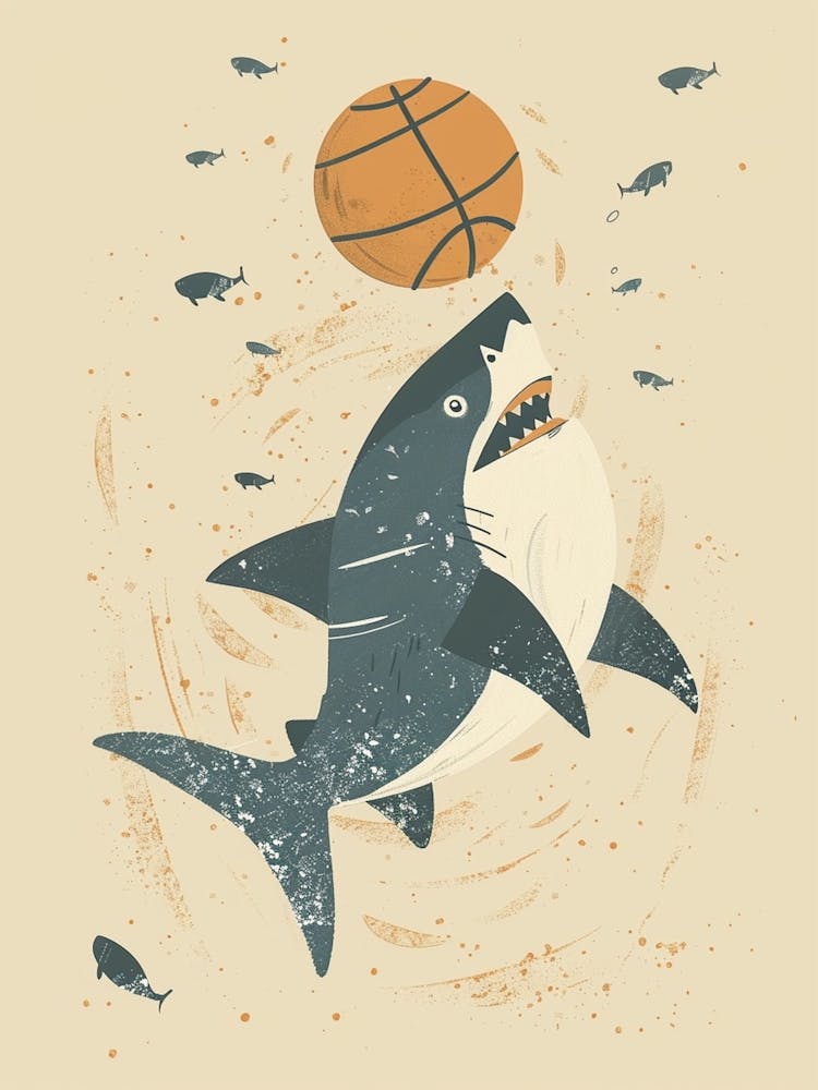 Shark Playing Basketball Muted Pastels 3
