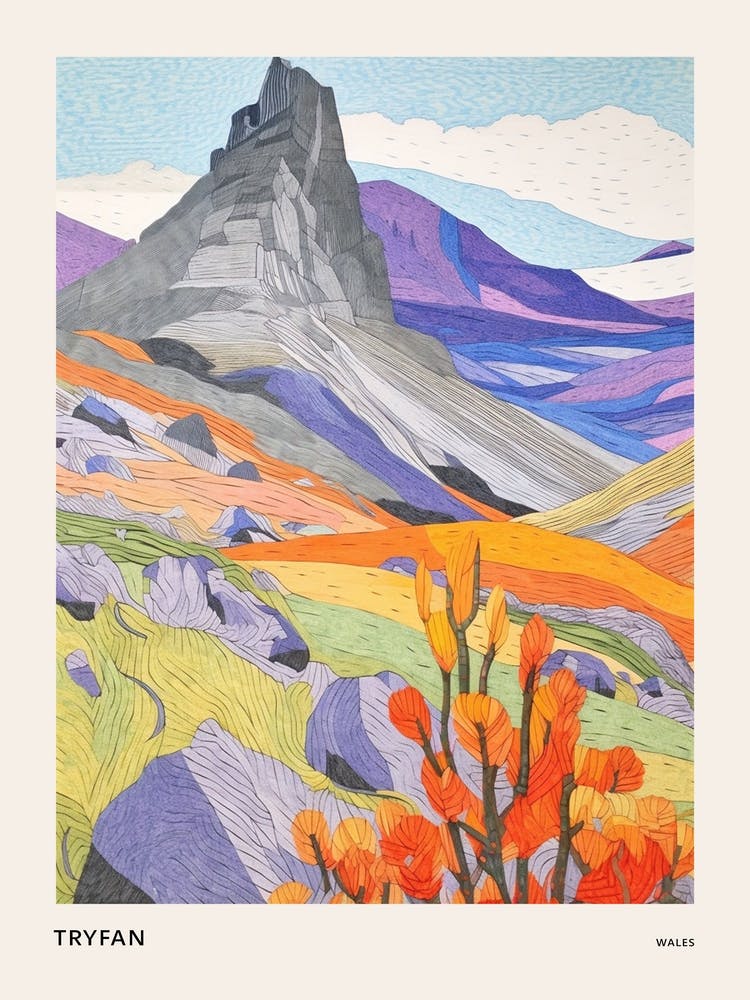 Tryfan Wales Colourful Mountain Illustration Poster