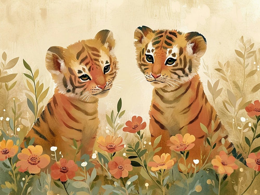 Floral Animal Illustration Tiger 3