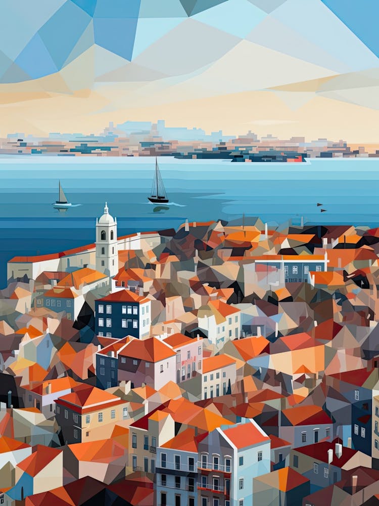 Lisbon, Portugal, Geometric Illustration 2