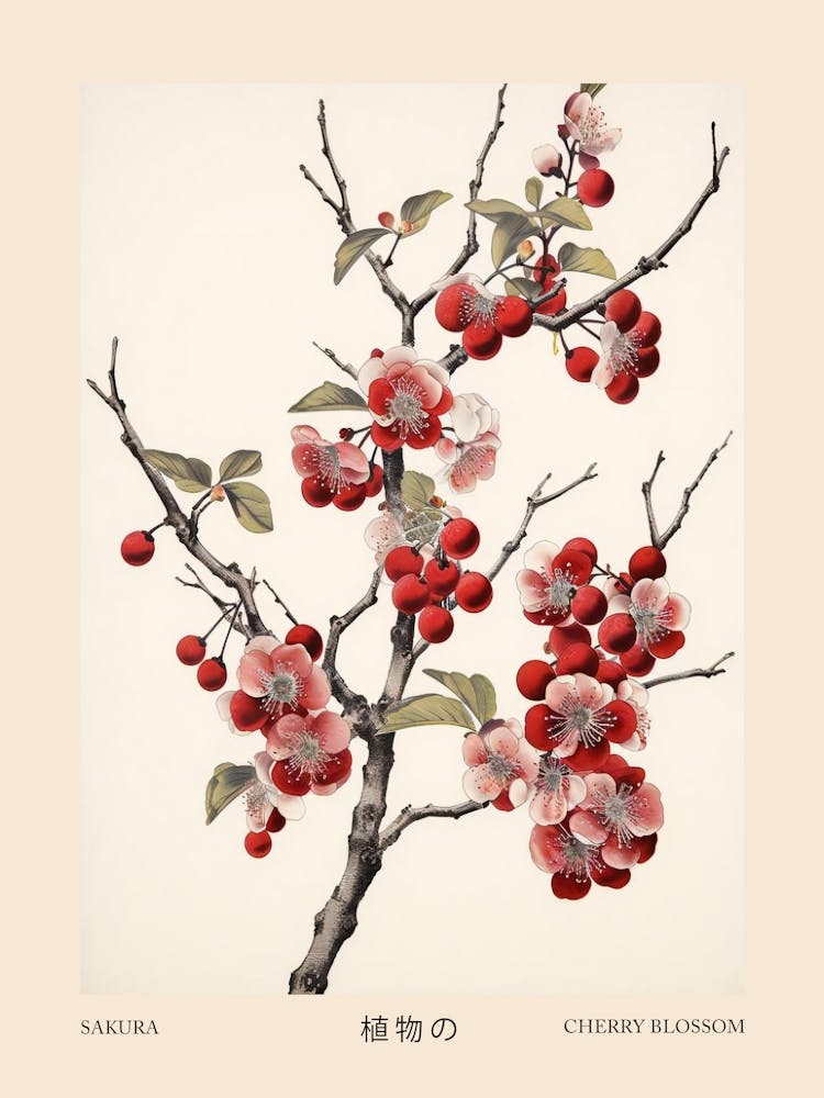 Sakura Cherry Blossom 5 Vintage Japanese Botanical Poster