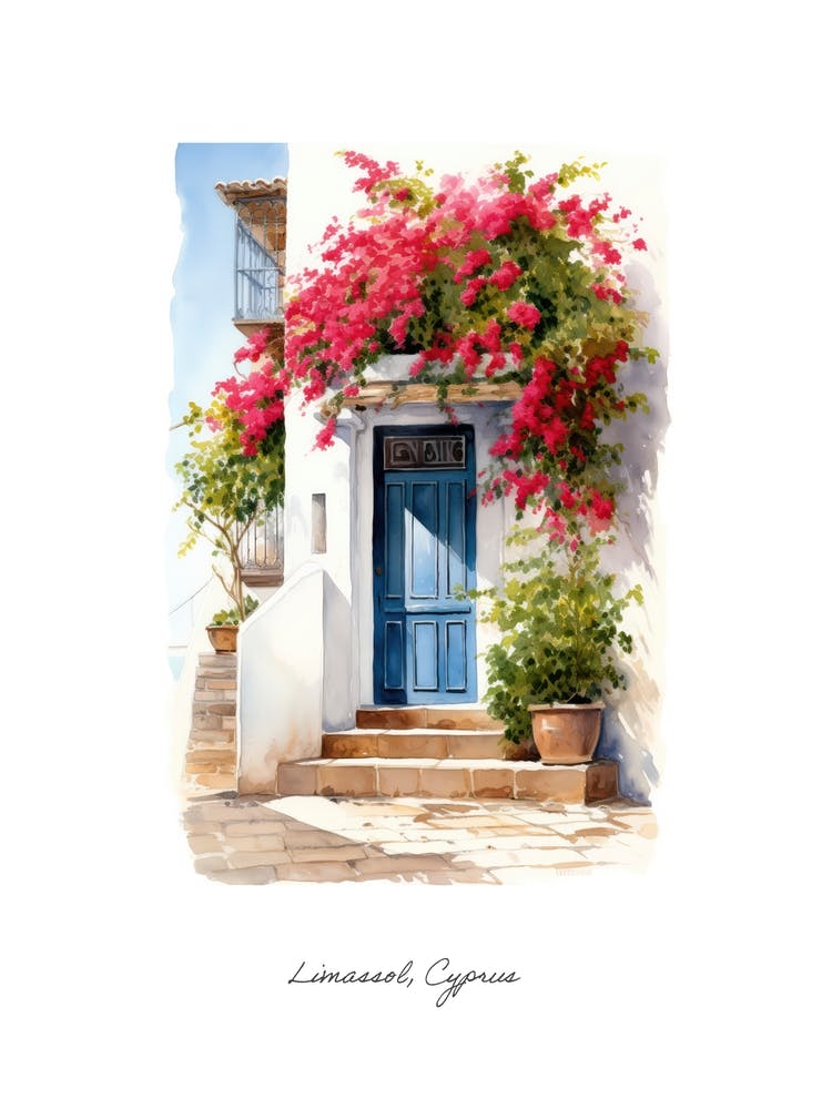 Limassol, Zypern Mediterrane Türen Aquarellgemälde 2 Poster