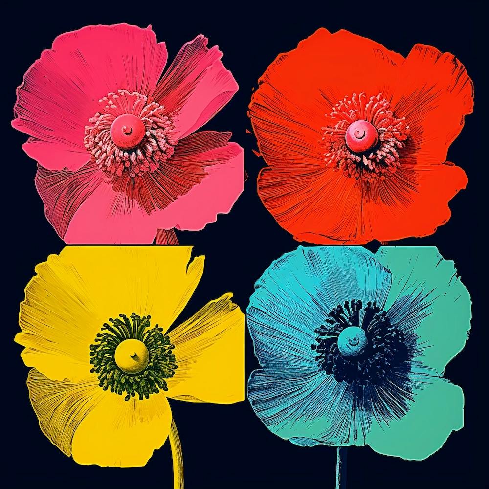 Andy Warhol Style Pop Art Flowers Anemone 1 Square