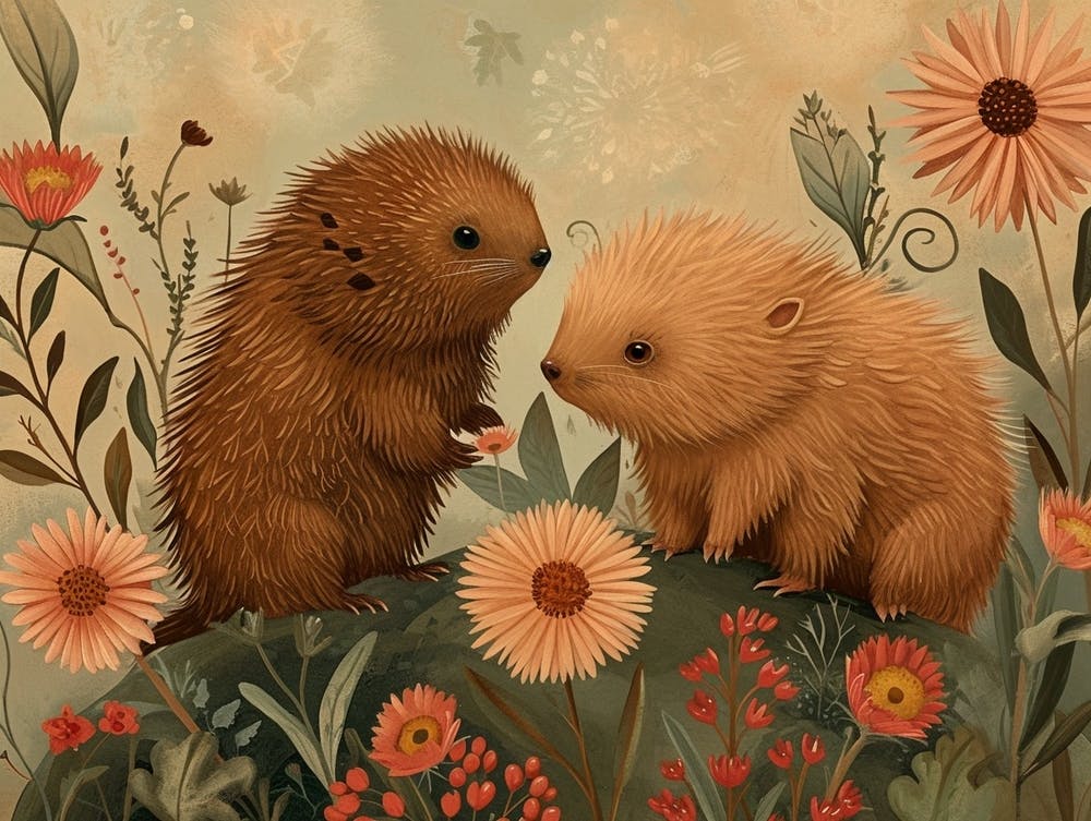 Floral Animal Illustration Porcupine 1
