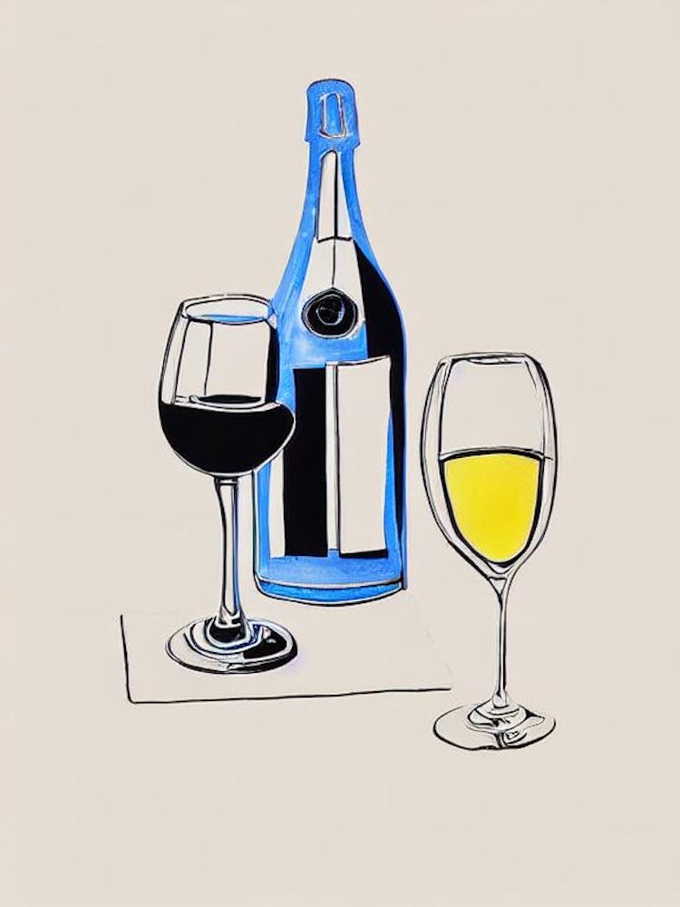 English Sparkling Wine Picasso Line Drawing Cocktail Poster