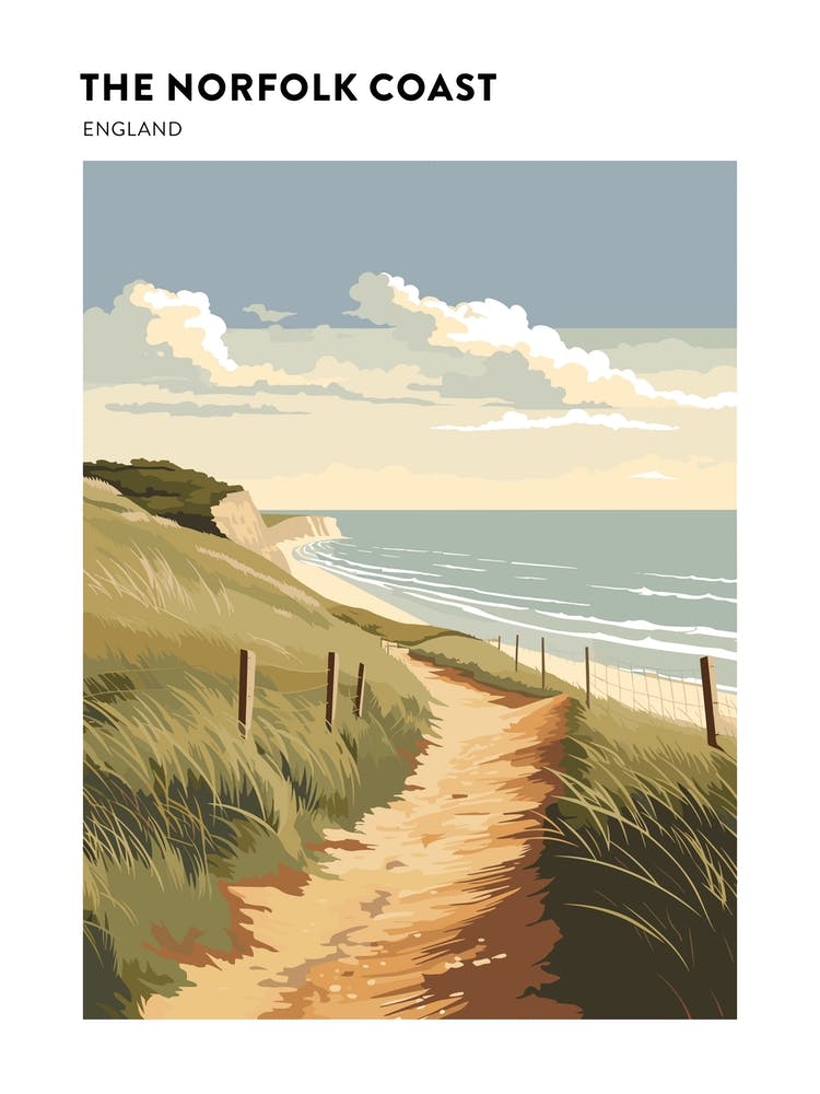 The Norfolk Coast Path England 4 Hiking Trail Landscape Poster