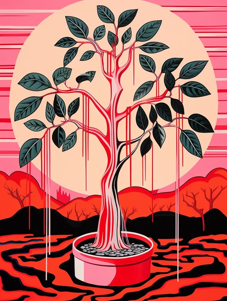 Pink And Red Plant Illustration Rubber Tree 1