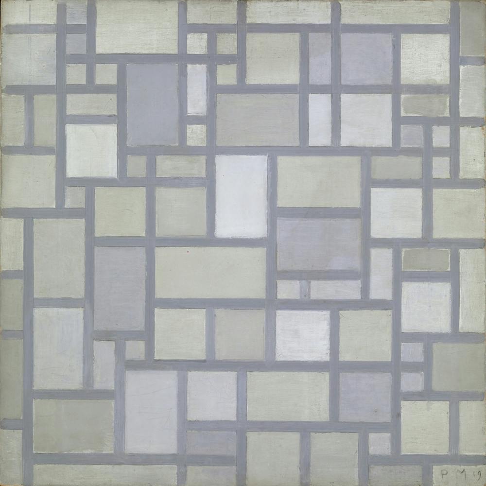 Composition In Bright Colors With Gray Lines (Raster Composition 7), (1919), Piet Mondrian