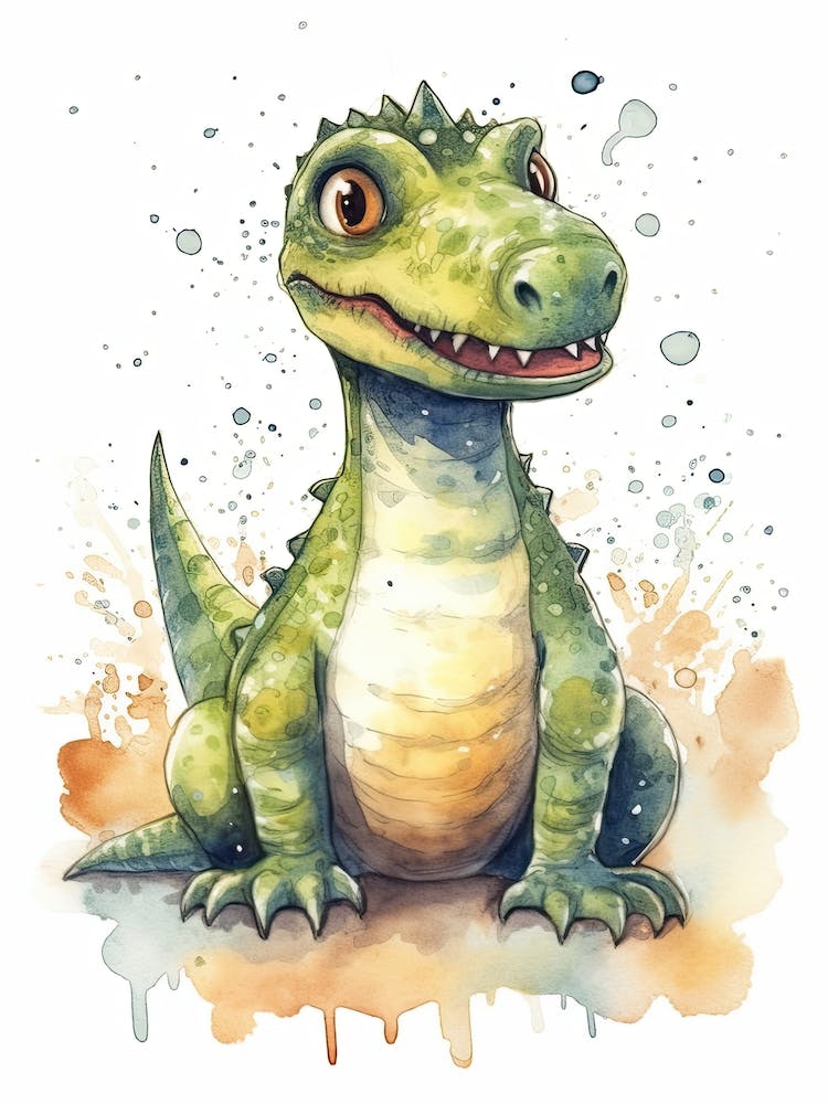 Alectrosaurus Cute Dinosaur Watercolour 3