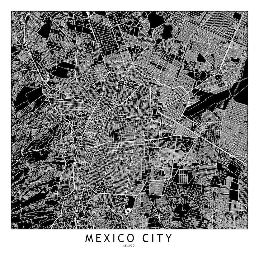 Mexico City Black And White Map Square