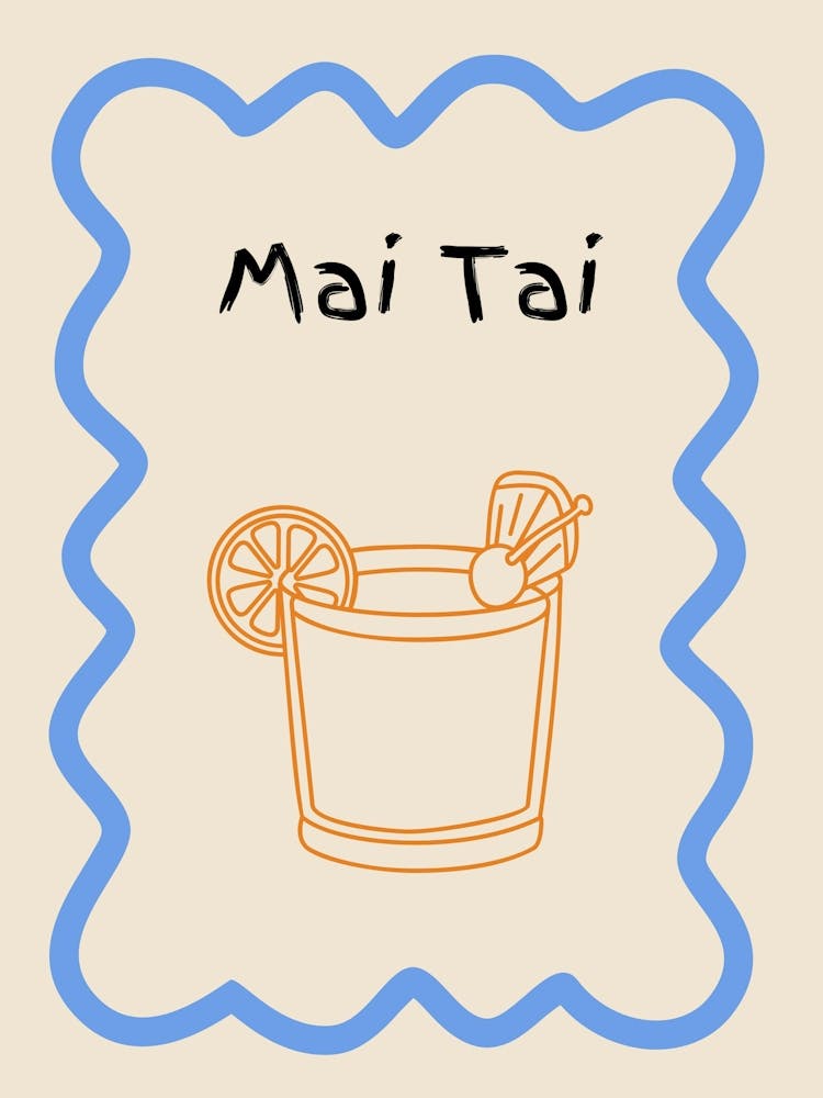 Mai Tai Doodle Poster Blue & Orange