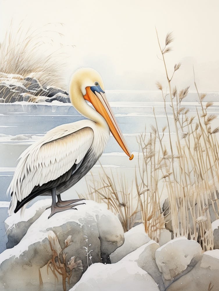 Winter Bird Painting Pelican 2