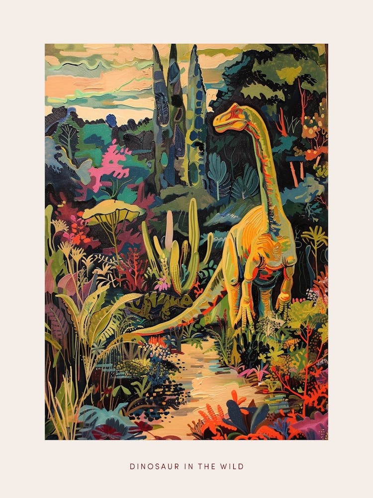Colourful Dinosaur In The Wild Painting 5 Poster