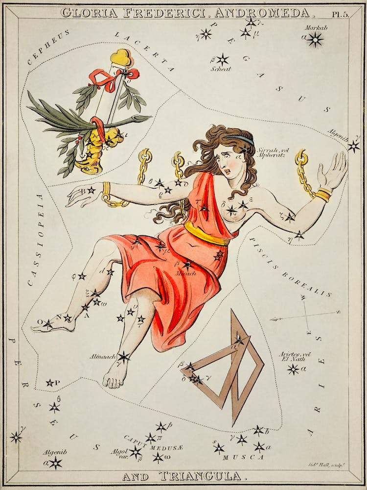 Sidney Hall’s (1831), Astronomical Chart Illustration Of Gloria Frederici, Andromeda 1