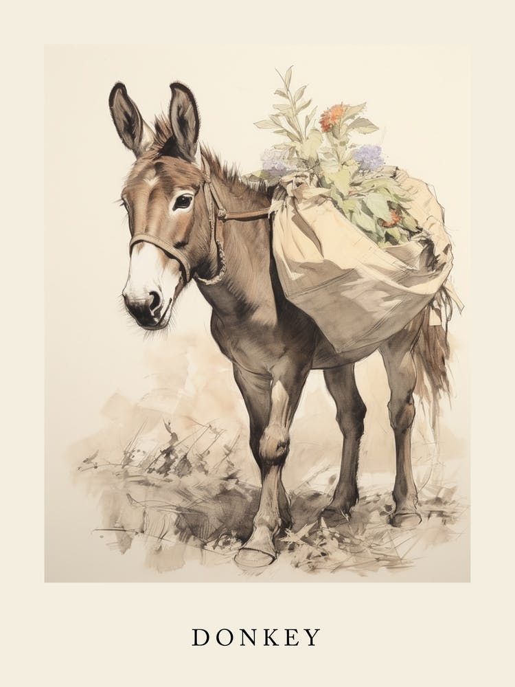 Beatrix Potter Inspired  Animal Watercolour Donkey 1