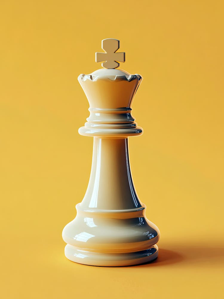 White Chess King Piece On Yellow Background |Chess Poster