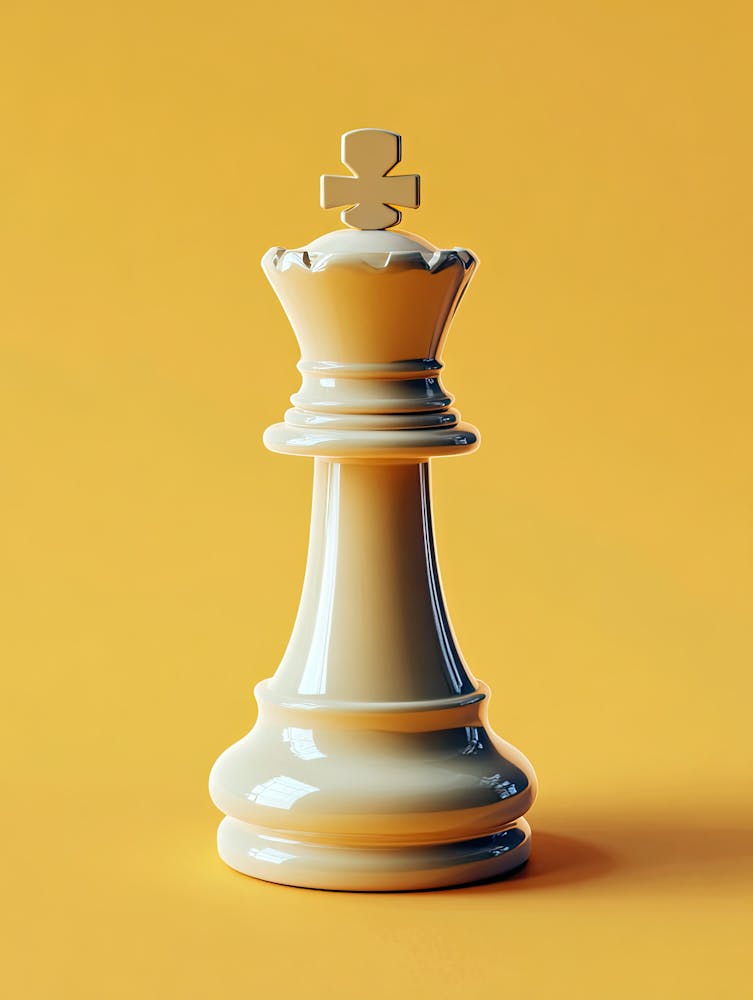 White Chess King Piece On Yellow Background |Chess Poster