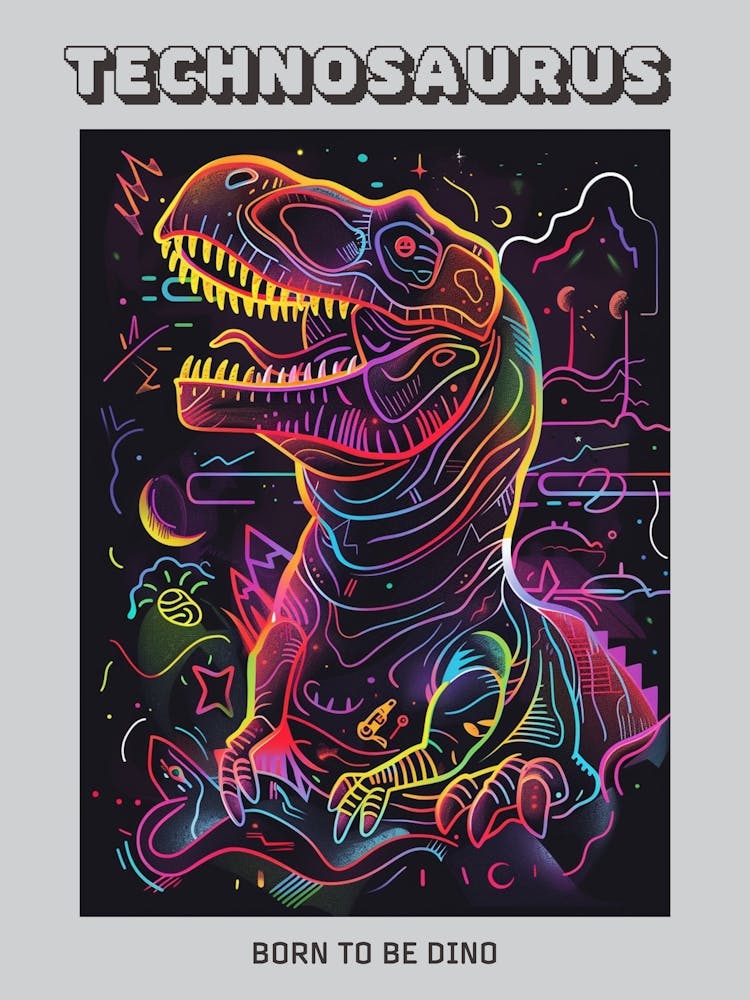 Dinosaur Neon Outlines 1 Poster