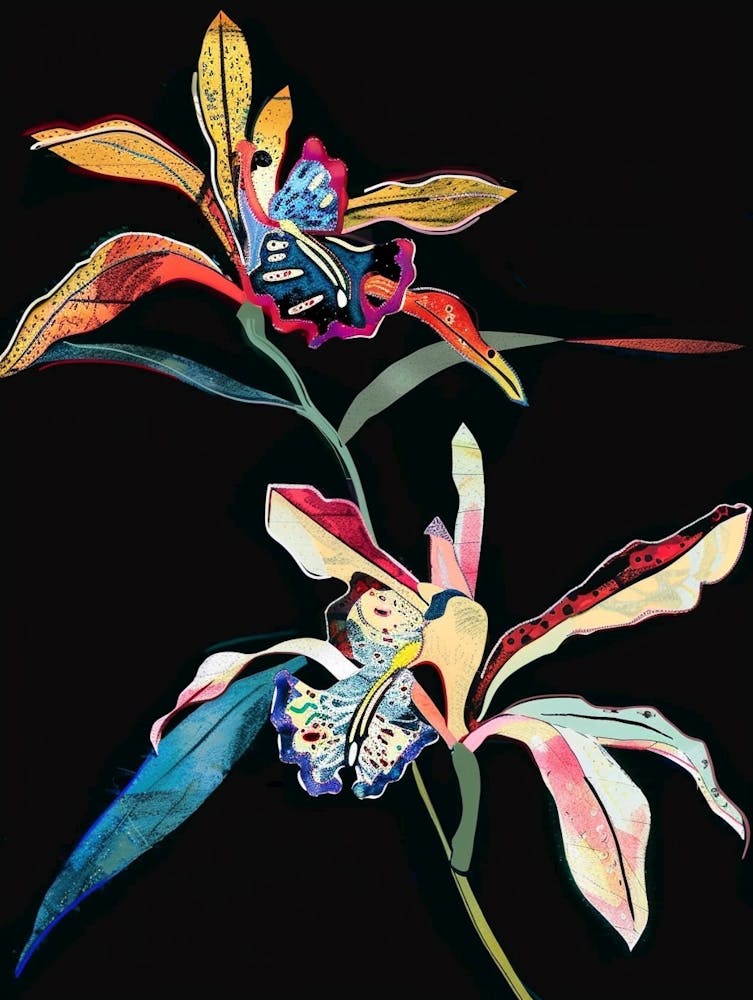 Fleurs Néon Sur Noir Orchidée Singe 2