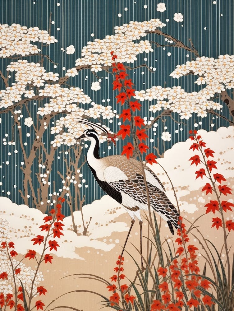 Snowdrop And Bird Vintage Japanese Botanical
