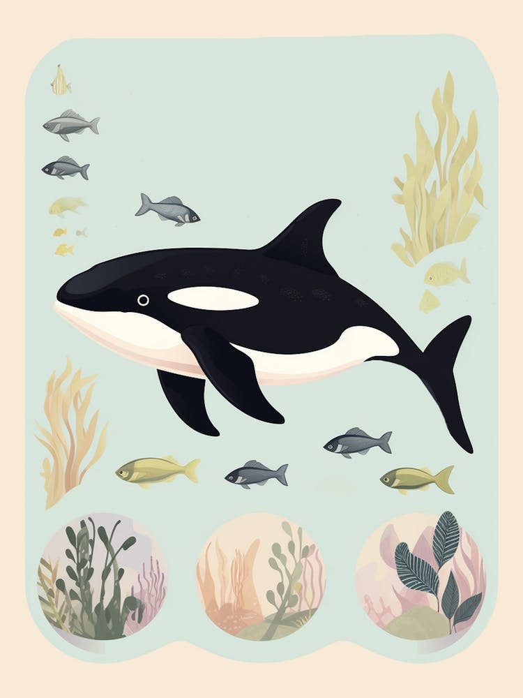 Orca Whale Geometric Diagram Pastel