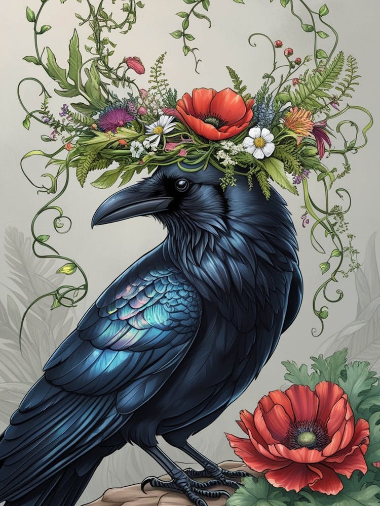 Crow With Flower Crown 3