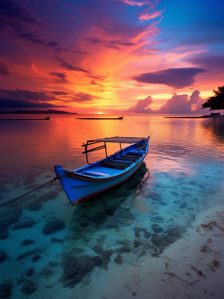 Gili Trawangan Beach Indonesia At Sunset, Vibrant Painting 1