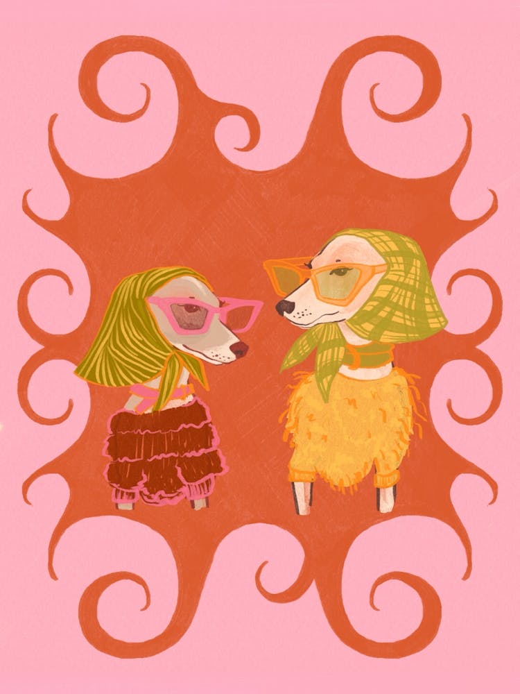 Retro fashion dogs with sunglasses pink