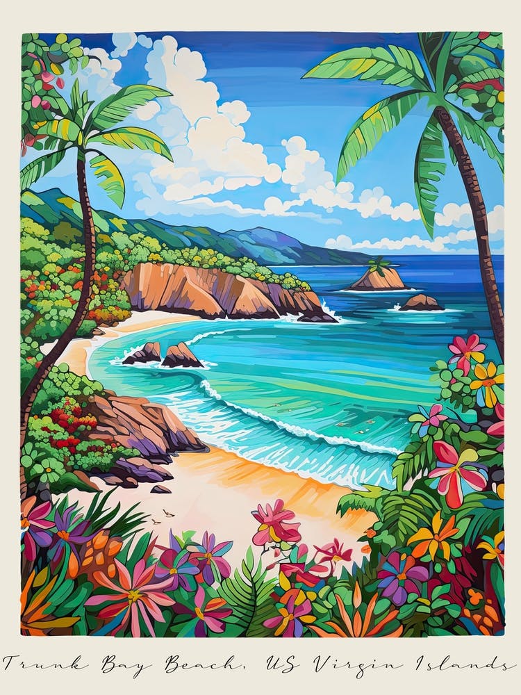 Poster Of Trunk Bay Beach, Us Virgin Islands, Matisse And Rousseau Style 4