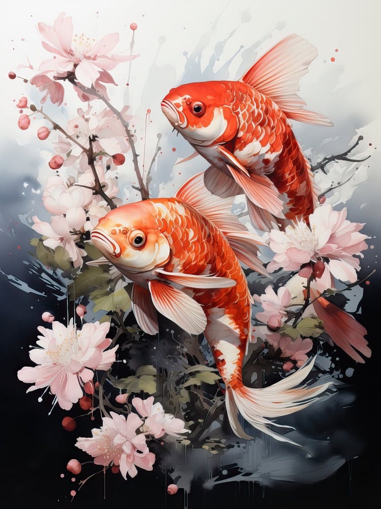 Koi Fish, Japanese Brush Painting, Ukiyo E, Minimal 4