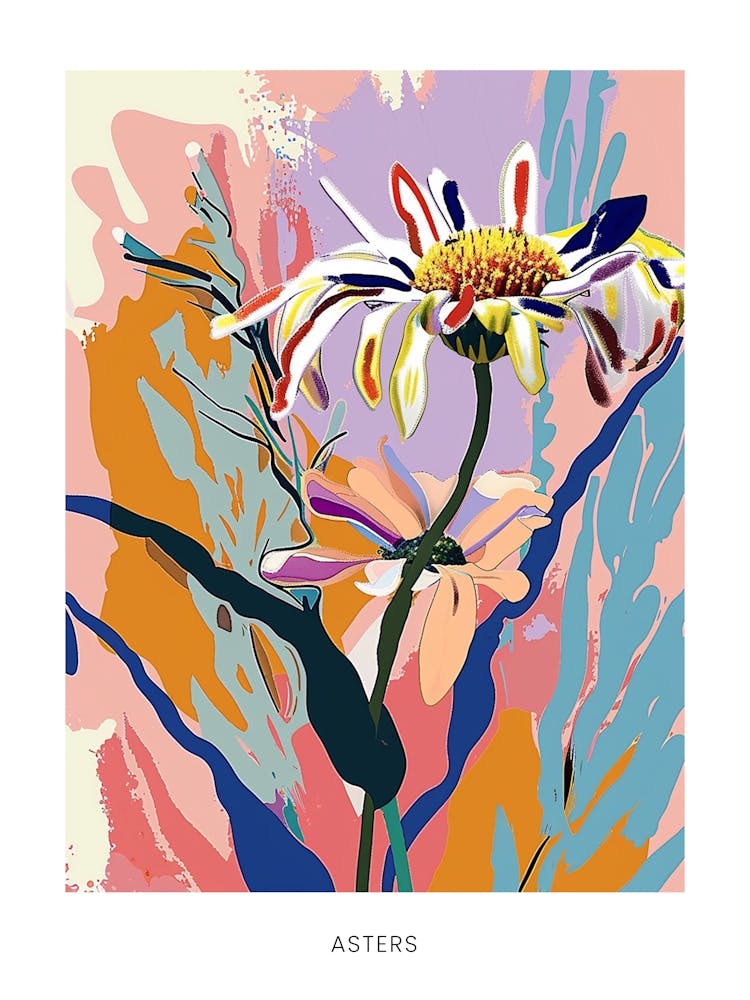 Farbenfrohe Blumenillustration Poster Astern 6