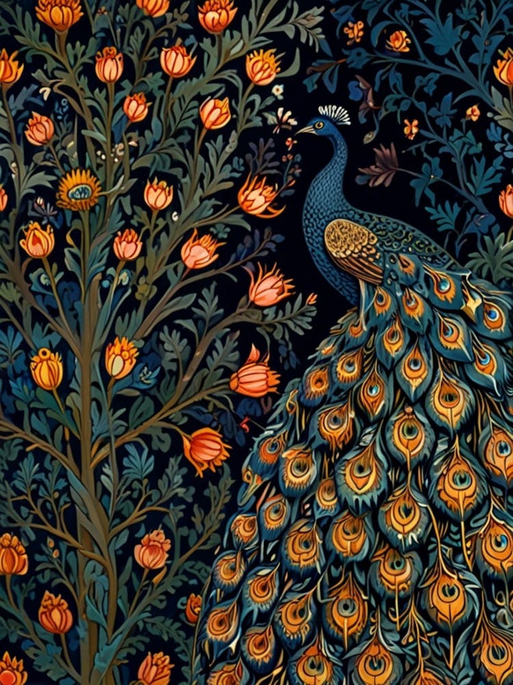 William Morris Peacock In A Tree