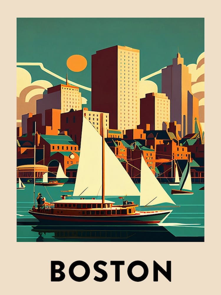 Boston 5 Vintage Travel Poster