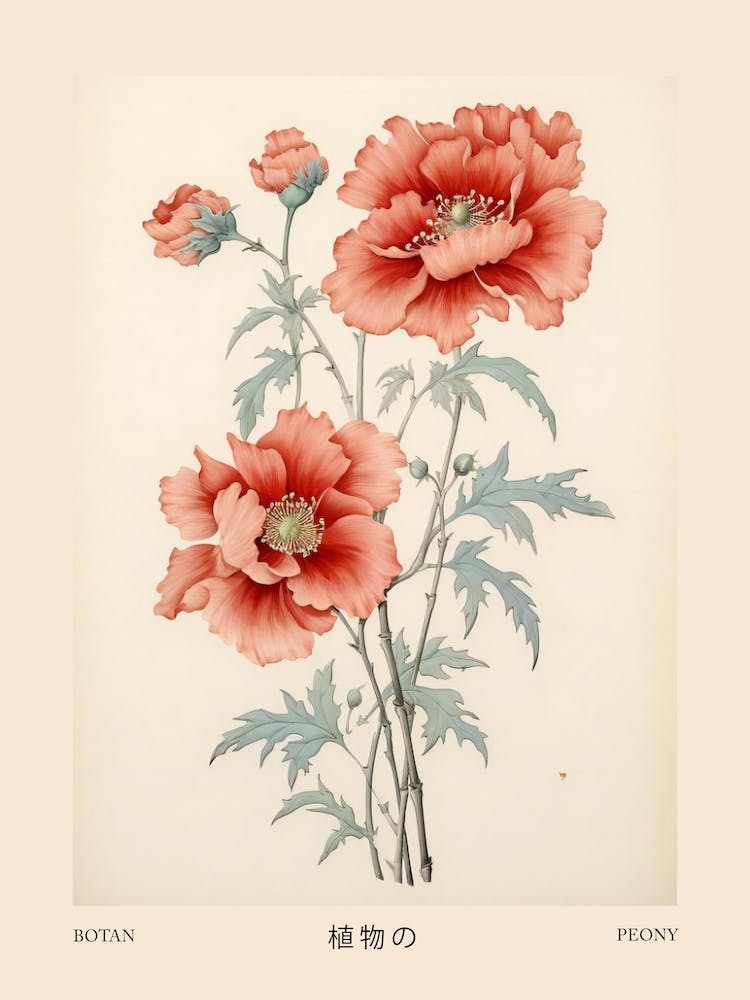 Botan Peony 1 Vintage Japanese Botanical Poster