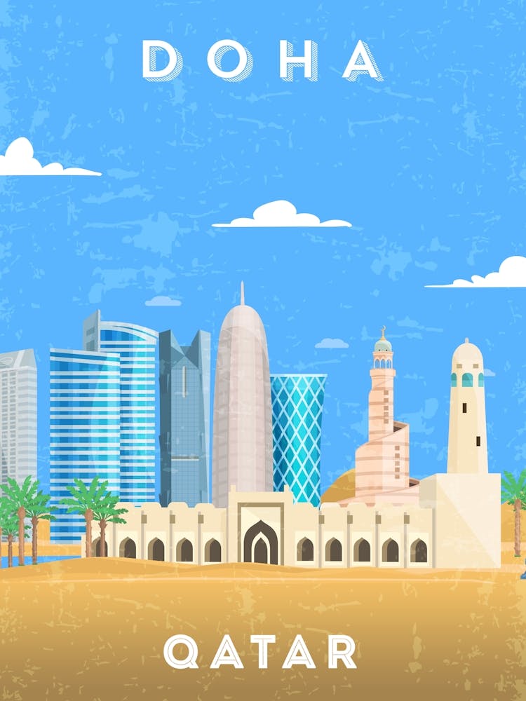 Doha, Qatar — Retro travel minimalist poster