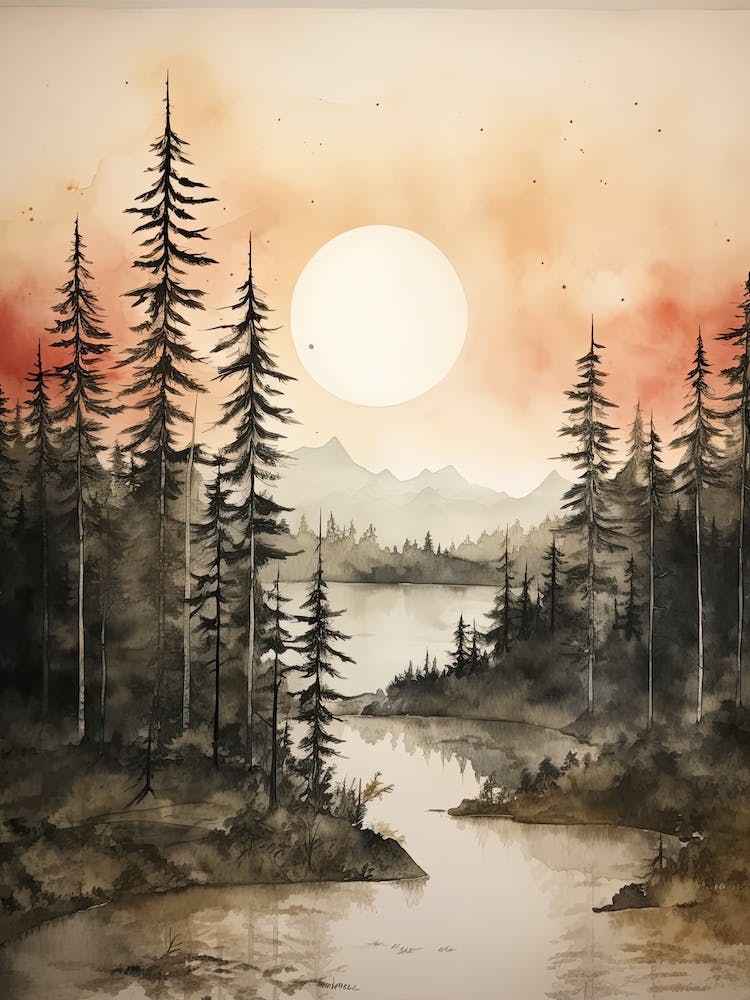 Watercolour Of Tongass National Forest   Alaska Usa 1