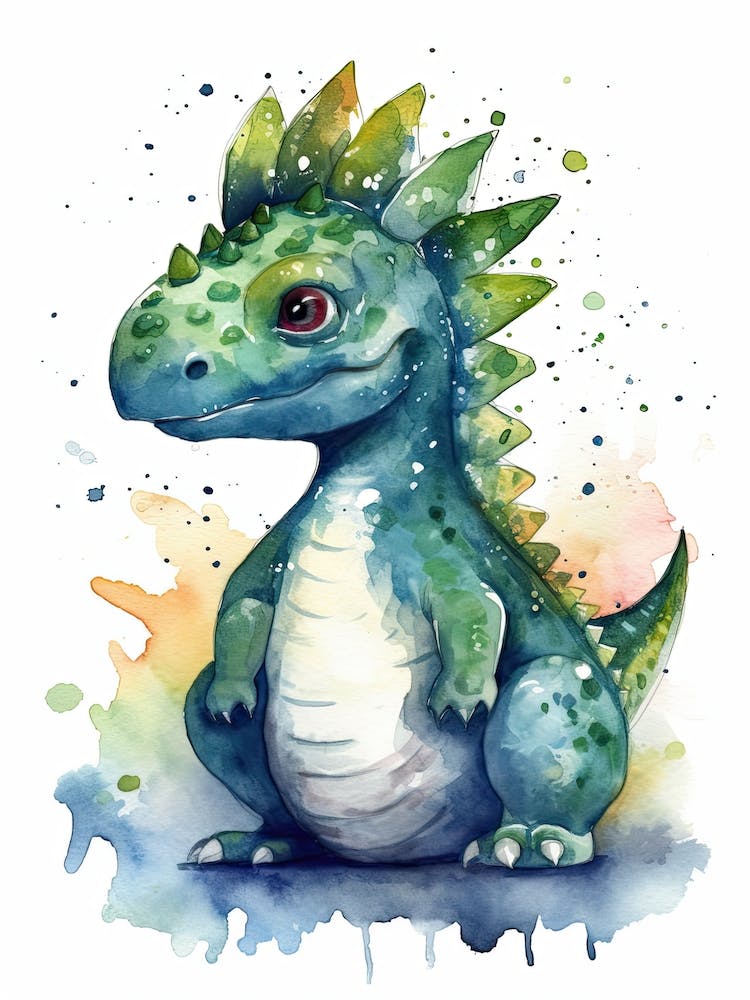 Amargasaurus Cute Dinosaur Watercolour 3