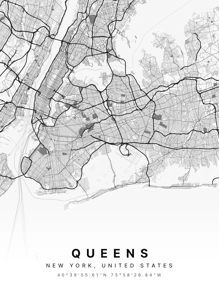 Queens Brooklyn New York Usa White Map