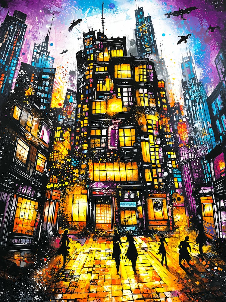 Cityscape, vibrant colorful neo-expressionism inspired.